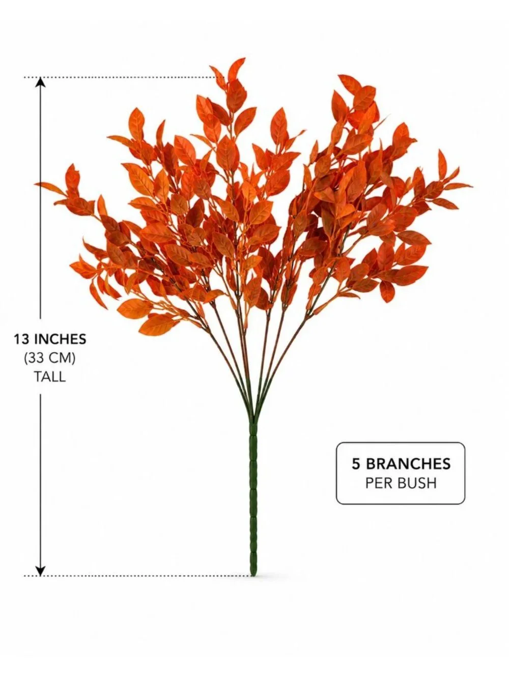 Artificial Fall Leaf Bush 13 Inch Orange Faux Autumn Foliage Pick 5 Branches Wre